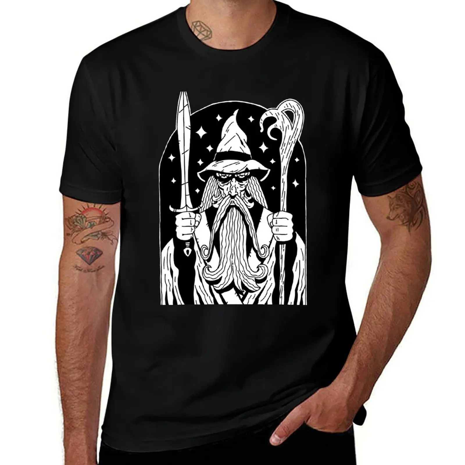 The Wizard Black & White T-Shirt plus size clothes blanks plus size tops mens funny t shirts