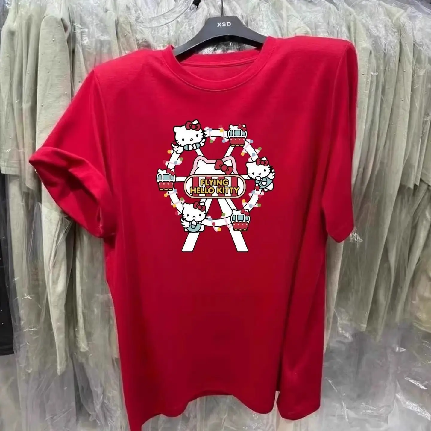 

Корейская версия молодежной повседневной женской футболки из чистого хлопка с короткими рукавами Hello Kitty