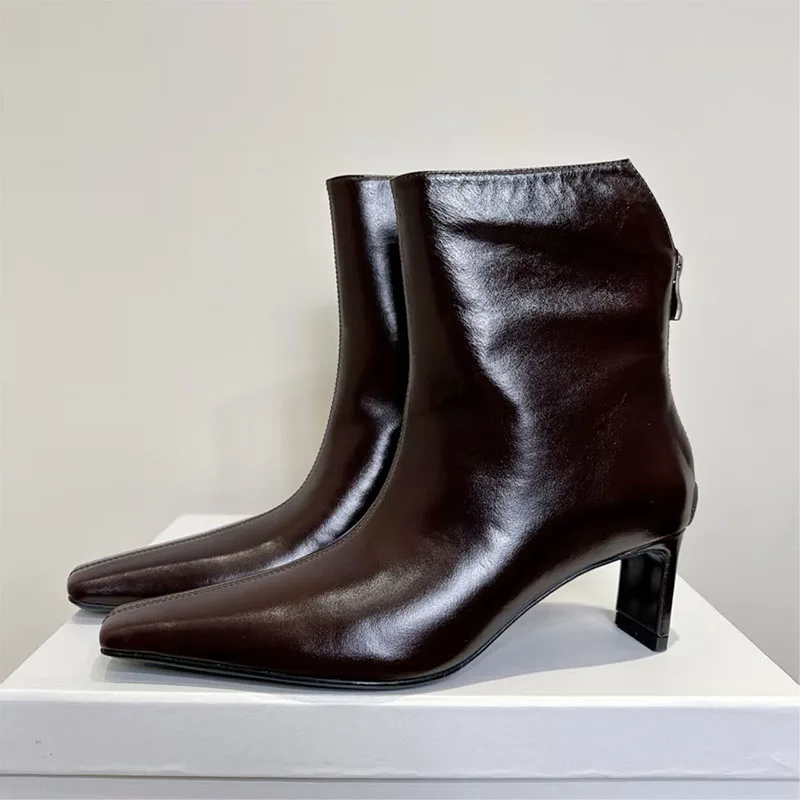 

Высококачественные короткие сапоги на квадратном каблуке, женские туфли из натуральной кожи на высоком каблуке, подиумная обувь, женские сапоги в стиле вестерн с квадратным носком в стиле ретро, женские