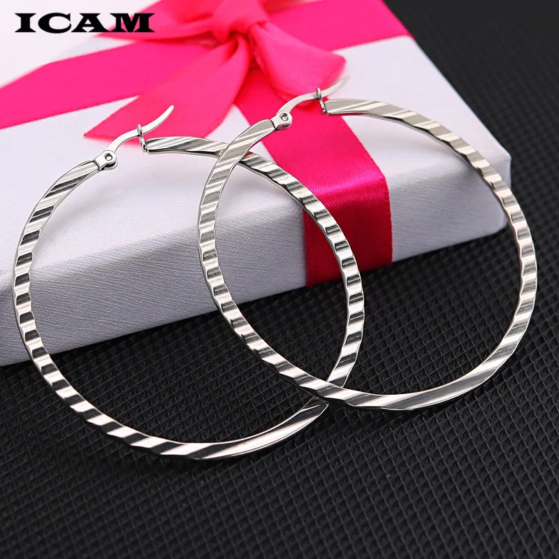 ICAM Gold Silver Color Round Small Big Hoop Earring for Women Stainless  Trendy Jewelry wholesale Earings Women Accessories