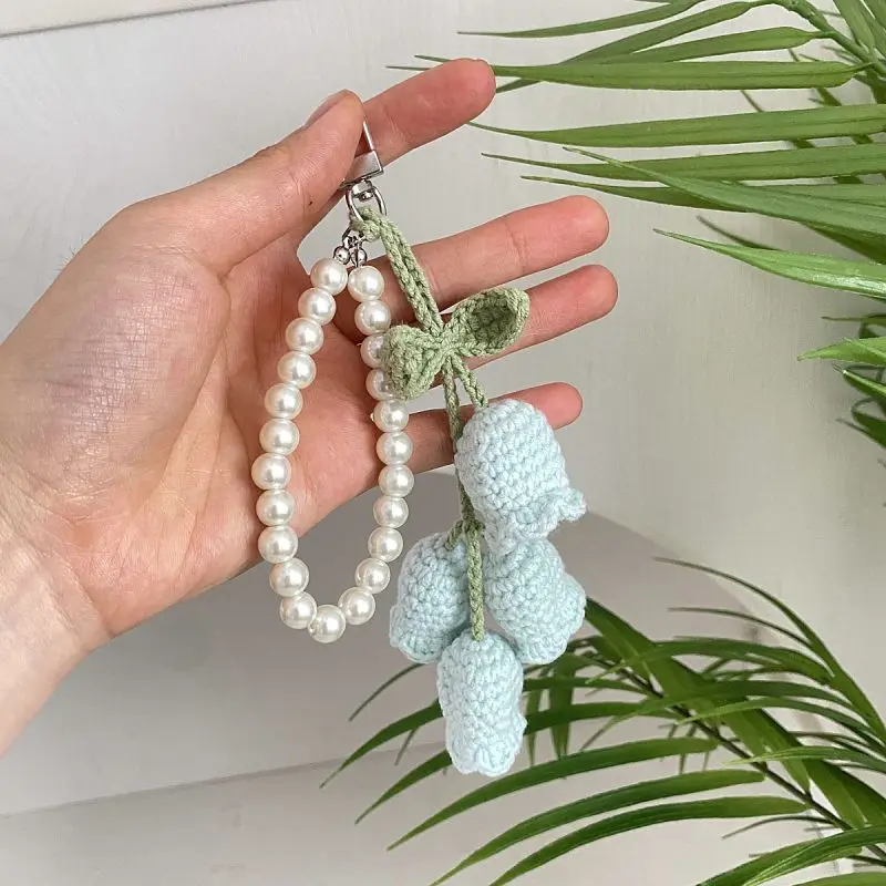 Handmaking Crochet Bouquet Keychain Korean Style Knitting Lotus Flowers Keyrings For Car Keys Chains Wholesale Knit Accessories