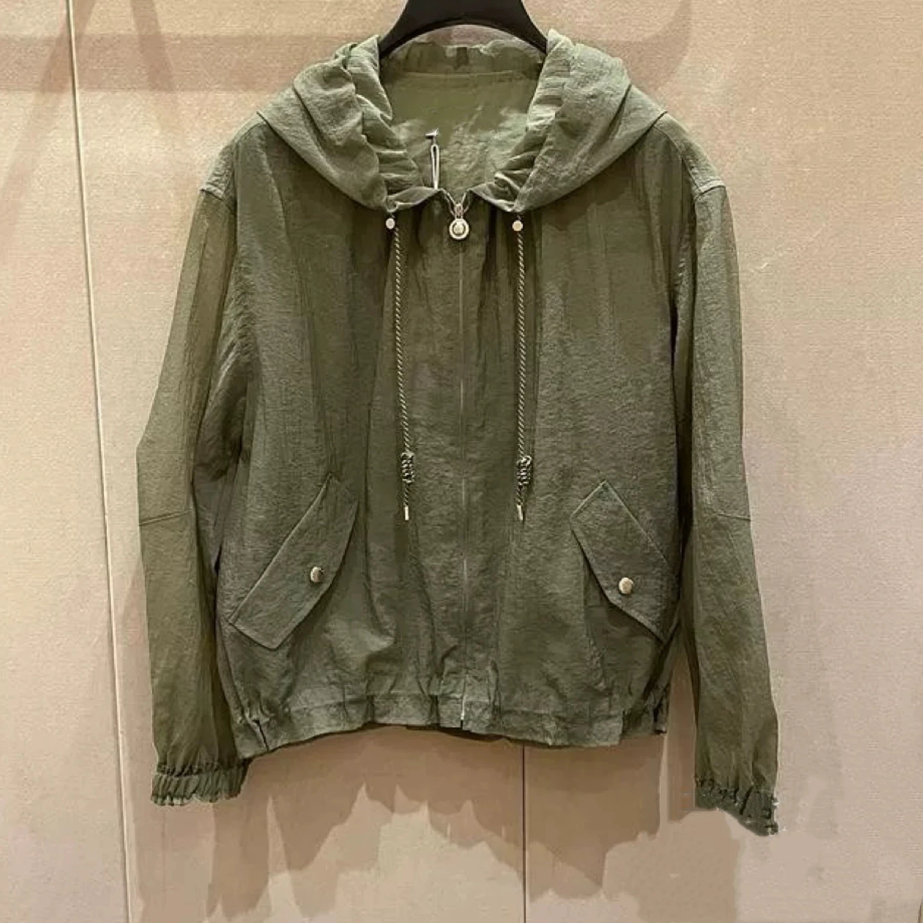 เสื้อแจ็คเก็ตแฟชั่นลำลองมีฮู้ด ผูกเชือก จับจีบ ทรงเข้ารูป บางเฉียบ รุ่น MNE 25 สำหรับฤดูร้อน เสื้อผ้าผู้หญิง ใส่ทำงาน แขนยาว