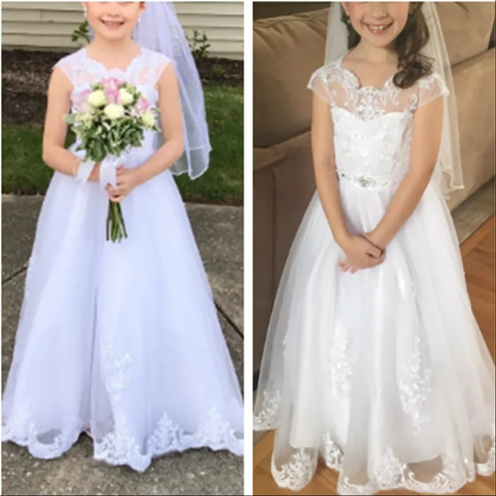 

Elegant Flower Girl Wedding Dress Appliques Lace Beaded Kids Birthday Party First Holy Communion Gown Baptism Dress Customized