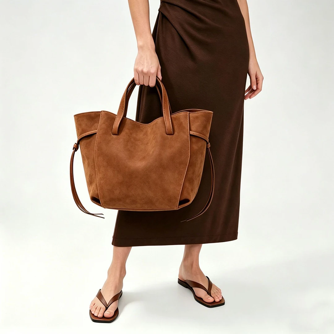 Mendy Women Triangle Shoulder Bag Suede Feel Crossbody Handbag Crescent Moon Shape Minimalist Soft PU Leather Underarm Purse for