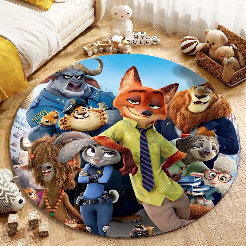 5 Sizes Disney Zootopia  Printing Round Carpet Living Room Bedroom Table and Chair Sofa Decorative Carpet and Rug Kids Play Mat