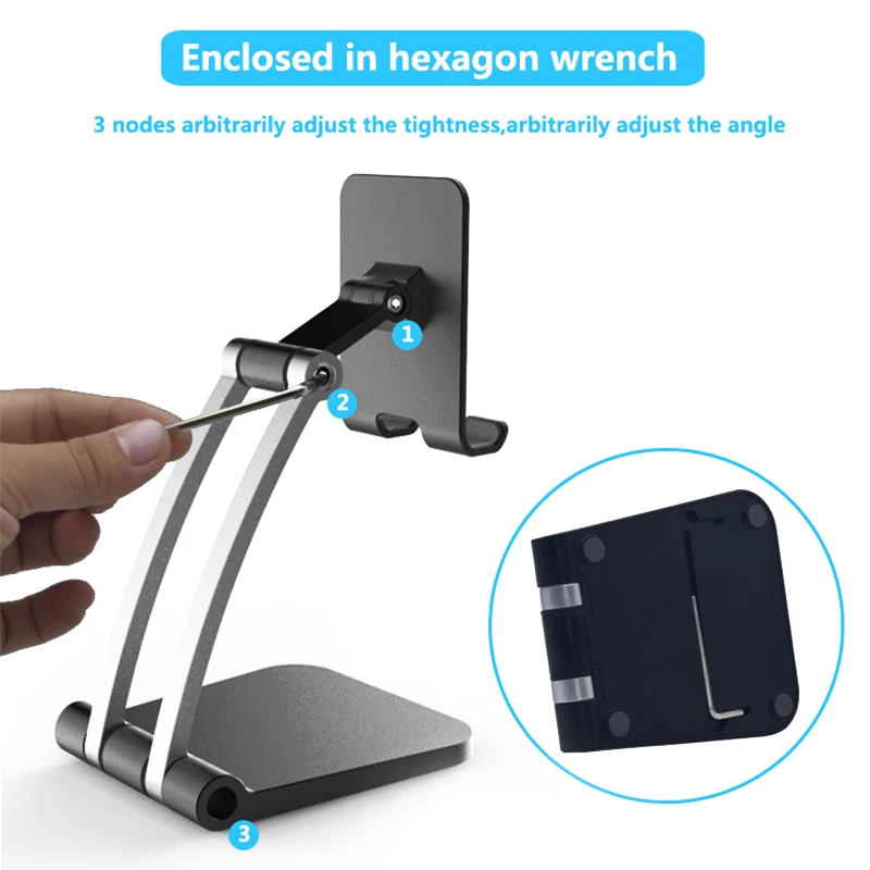 Foldable Cell Phone Holder Clip-Free Universal Tablet Stand All Angle Adjustable Triple Anti-slip Angle Portable All Viewing