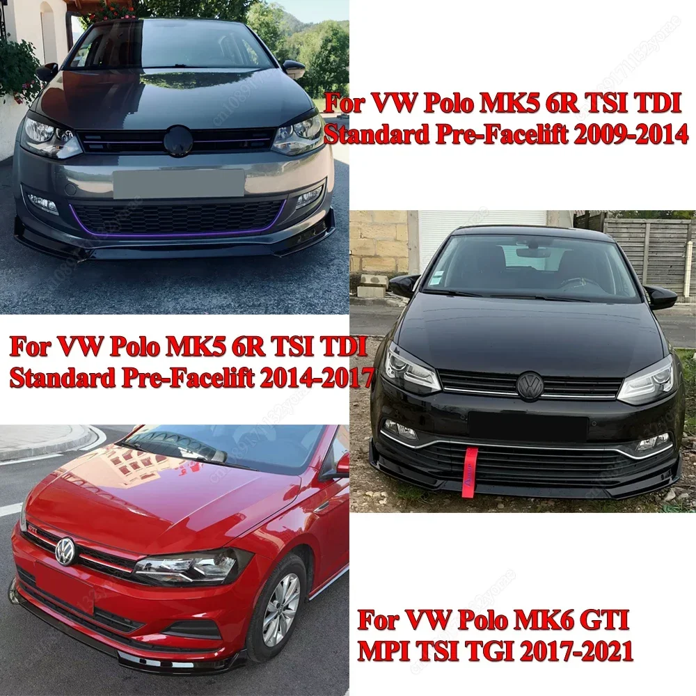 Per VW Polo MK5 6R TSI TDI Standard 2009-2017 e MK6 GTI MPI TSI TGI 2017-2021 Paraurti Anteriore Lip Splitter Spoiler Diffusore Bodykits