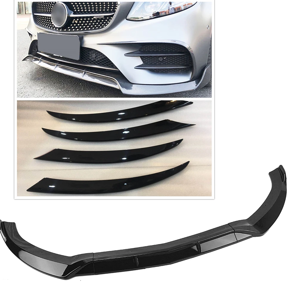 

Front Bumper Spoiler Lip & Fog Light Cover Air Vent Canards Trim For Mercedes Benz C Class W205 Sport DP Style 2015-2018