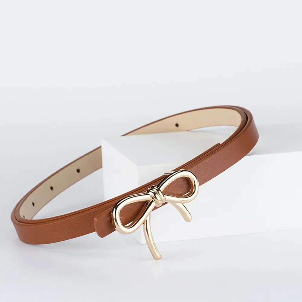 

Metal Bow Waist Belt Elegant Metal Bowknot Women's Belt with Adjustable Holes Slim Imitation Leather Waistband for Stylish