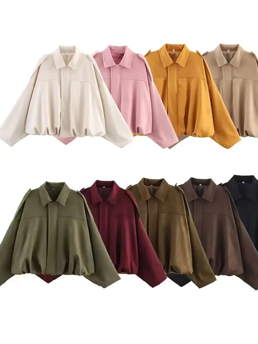 2025 nova jaqueta feminina de camurça falsa com alças de ombro solto ajuste senhora manga morcego verde oliva casacos grandes outerwear