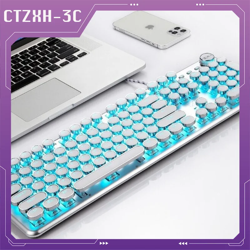 K913 White And Blue Double Spell 104key Mechanical Keyboard Full Key Non-Impact Multi-Function High Special Axis Gaming Keybaord