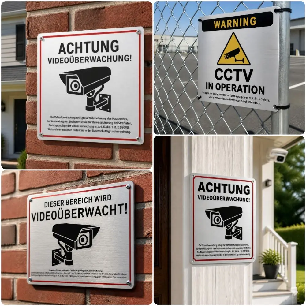 Aluminum Plate Monitoring Area Warning Sign 24-Hour Wall Mounted Security Sign Self-adhesive Anti-corrosion Prompt Sign