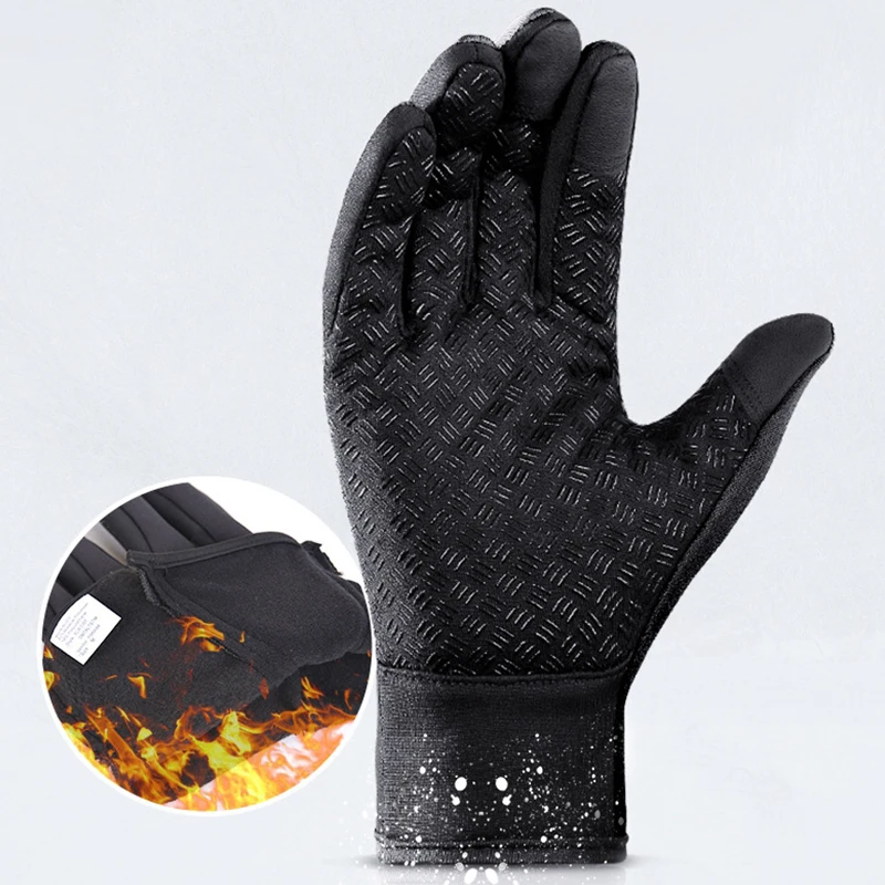 Winter Motorcycle Driving Thicken Fleece Warm Gloves Men‘s Anti-slip Waterproof Gloves Full Fingers Touch Screen Mittens