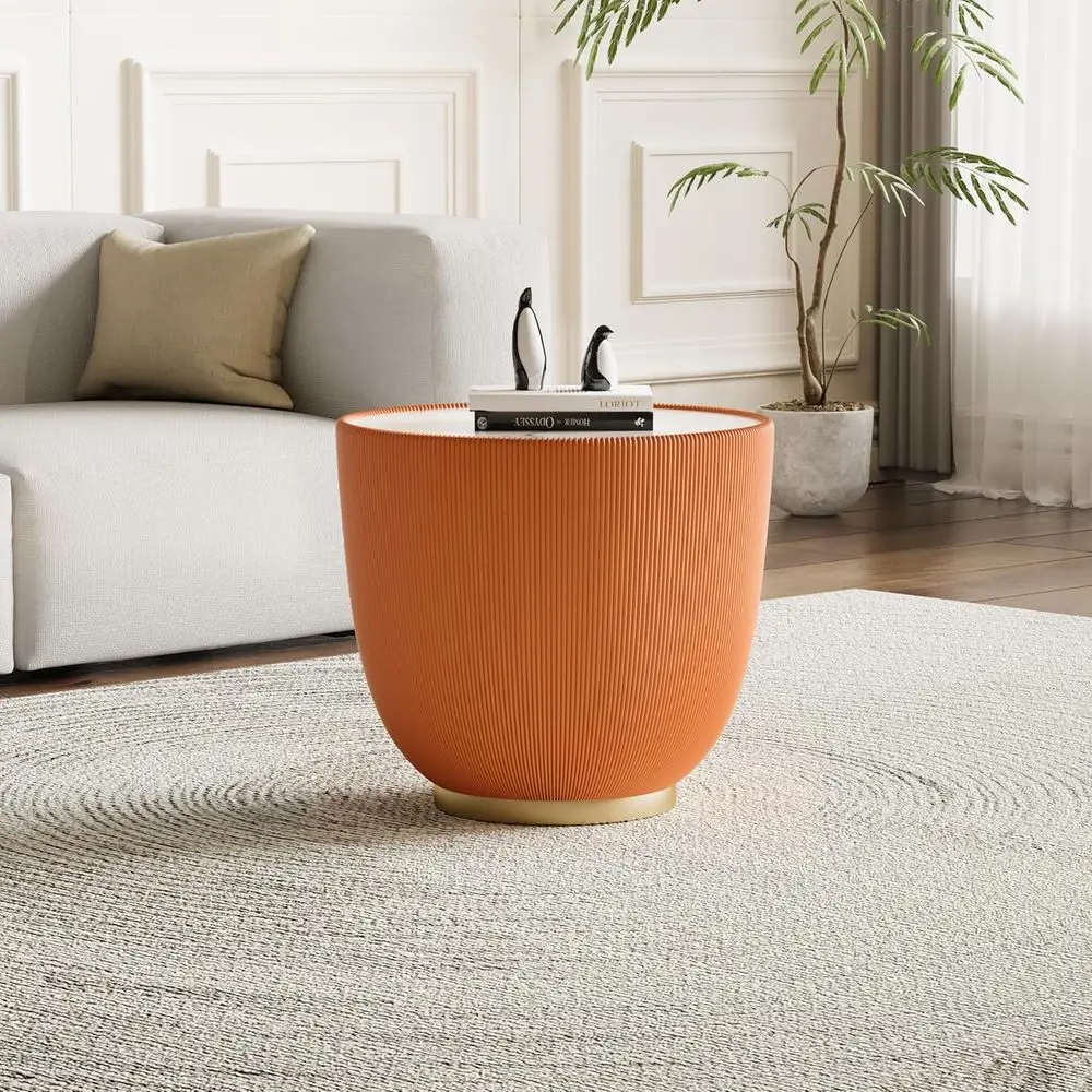 

Round Coffee Table with Sintered Stone Top and Leather-Wrapped Metal Base