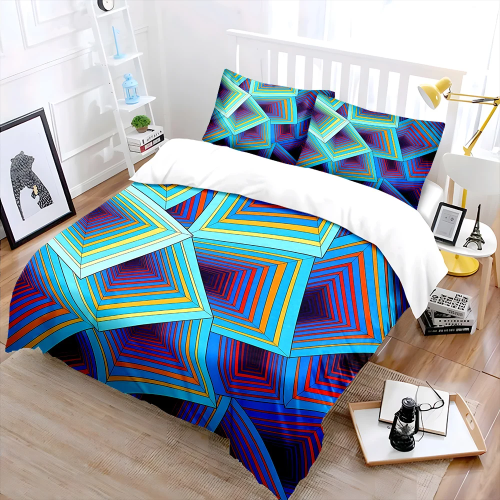 

Colorful Geometric Overlapping Design Print Bedding Set 1 Duvet Cover 2 Pillowcases for Adult and Children Luxury Gift Full Size