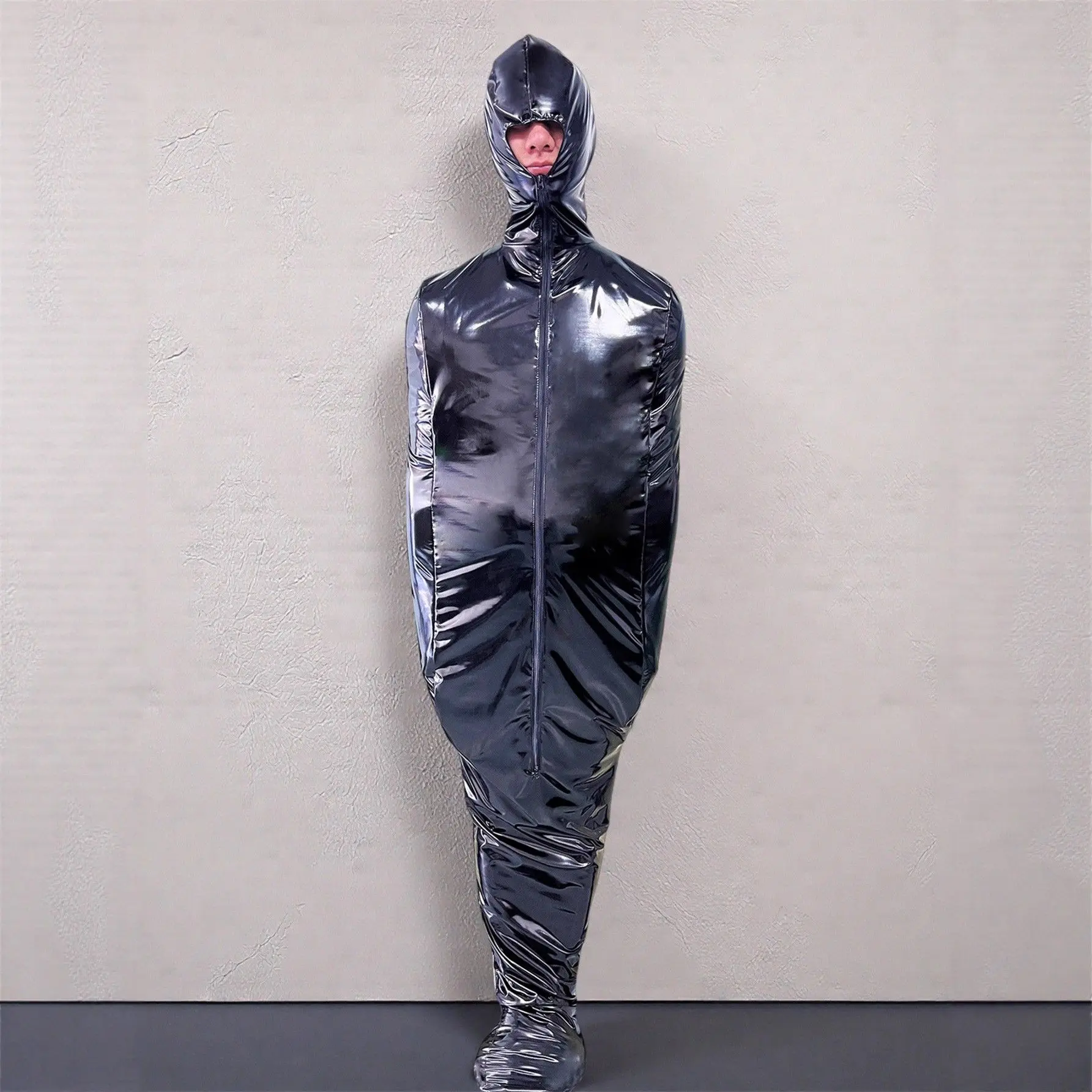 

Men's PU Leather Sleep Bag Tightened Bright Surface All-In-One Jumpsuit Pants Long Sleeve Long Length Universal Fit