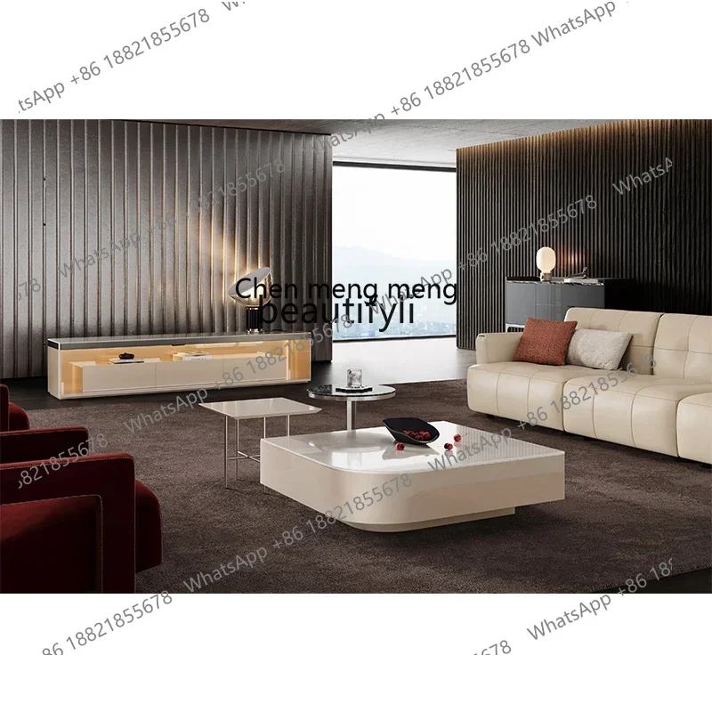 

E153 Italian Minimalist Combination Luxury Stone Endtable Designer Model Coffee Table Large Flat Villa