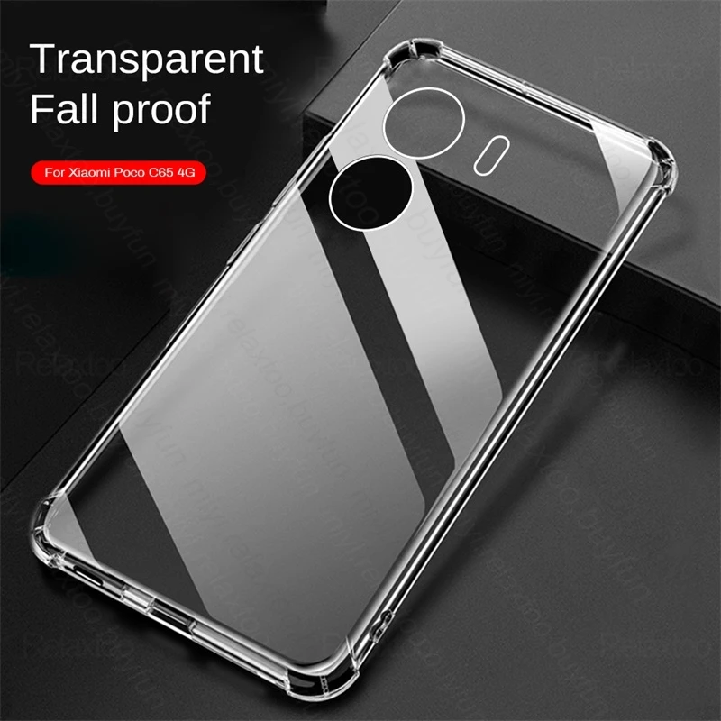 PocoC65 4G Case Airbags Shockproof Clear TPU Soft Cover For Poco C65 C 65 65C Camera Protect Funda On Poxo Poko Pocco Little C65