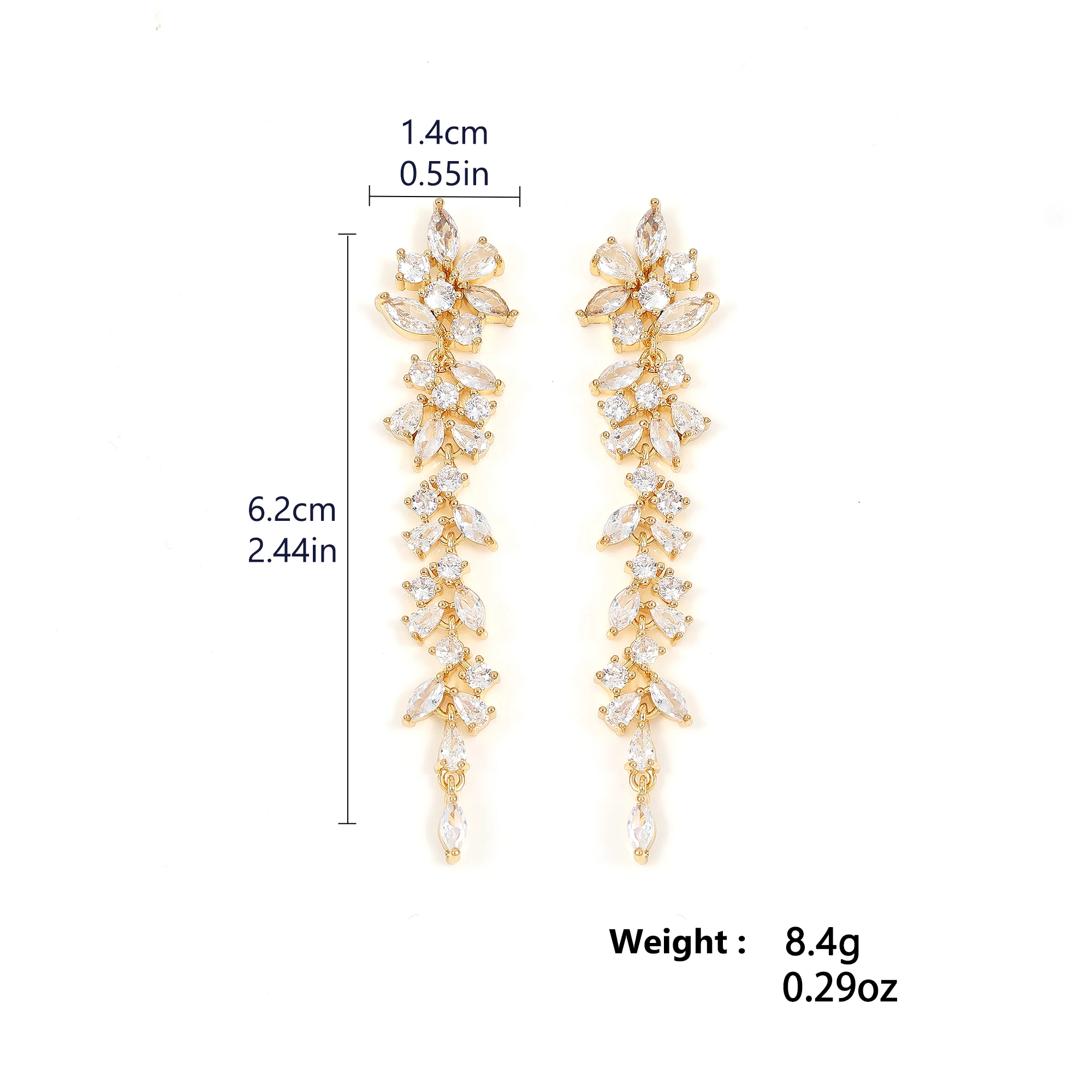 ZAKOL AAA Cubic Zirconia Leaf Long Dangle Earrings dla kobiet Eleganckie ślubne zaręczynowe akcesoria do uszu — zdjęcie 7