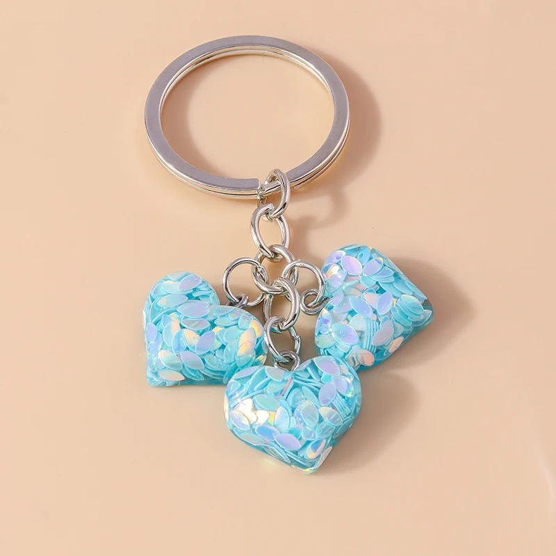 Cute Resin Glitter Heart Keychain for Women Girls Key Ring Pendants Car Key Holder Handbag Decor Charms DIY Jewelry Gifts