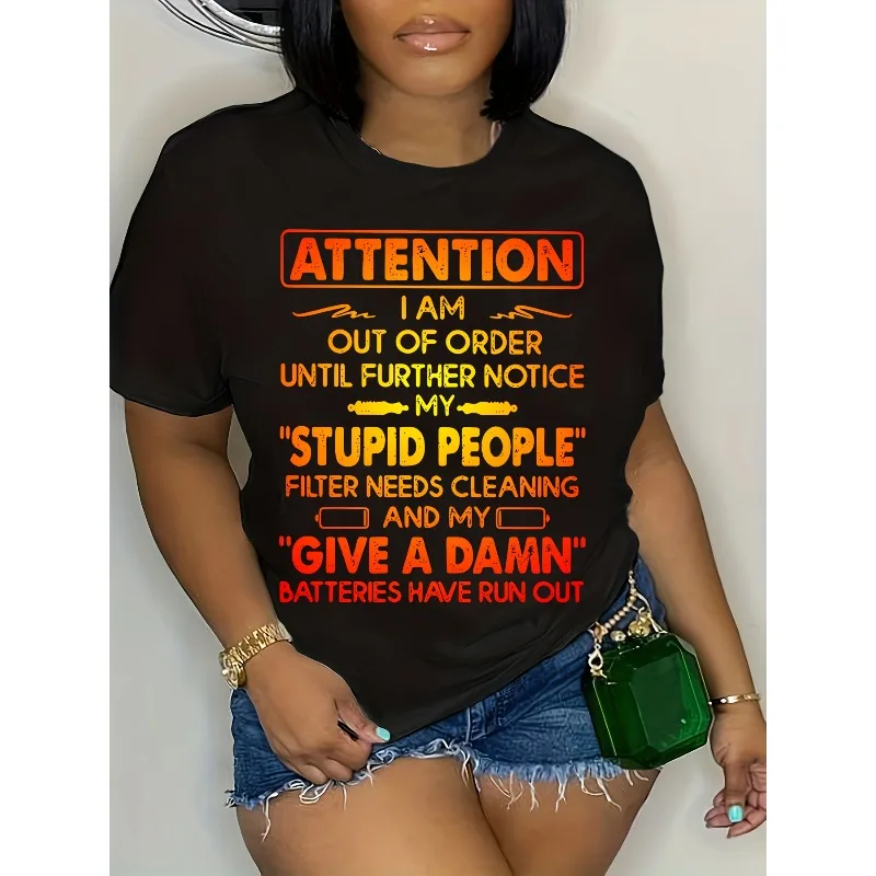 

Size Up Gradient Letter Printed T-shirt for Spring and Summer Casual Short Sleeved Top Women's Clothing Fashion Cotton T-shirt