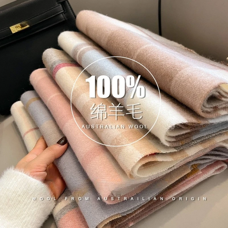 100% Wool Scarf Women Winter Thick Warm Vintage Versatile Poncho Streetwear Urban Neck Warmer Cold Weather Shawl Wrap Blanket