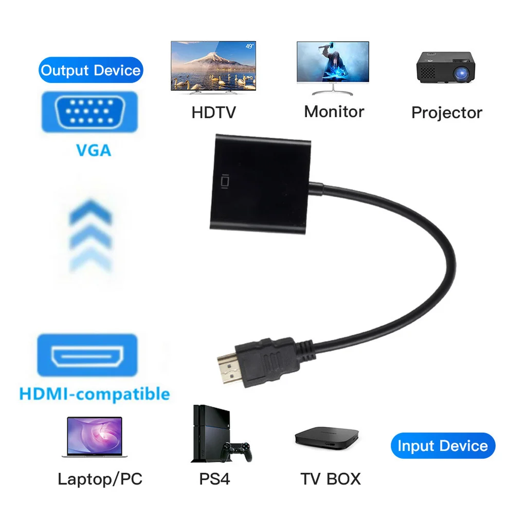 HDMI-compatible To VGA Adapter With Audio Power Supply For PS4 PC Laptop TV Monitor Projector 1080P VGA Female To HDMI Male