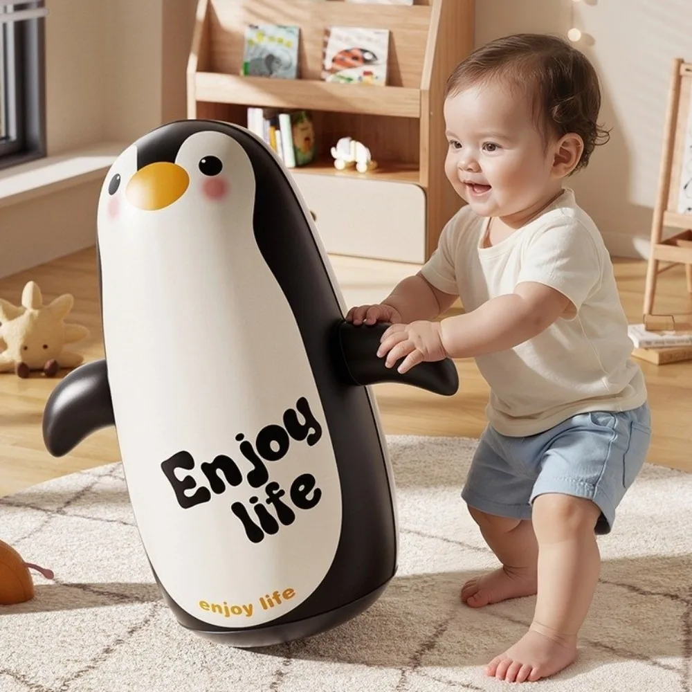 Inflatable 32/65cm Inflatable Tumbler Bop Bag PVC Standing Punching Bag Self-Righting Penguin Shape Boxing Training Game