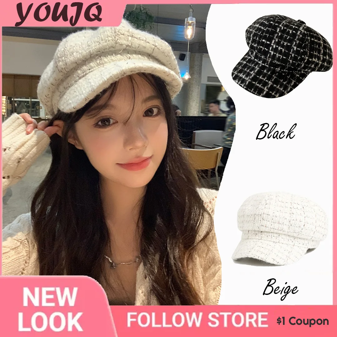 

French Vintage Knitted Beret Octagonal Hats for Women Classic Beanies Cap Flat Brim Artist Berets Female Painter Unisex Gorras