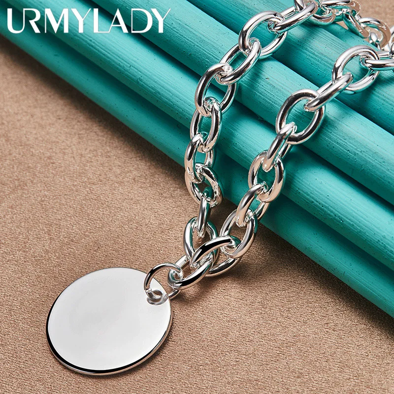 URMYLADY 925 Sterling Silver Round Brand 18 Inch Pendant Necklace For Women Wedding Party Fashion Jewelry