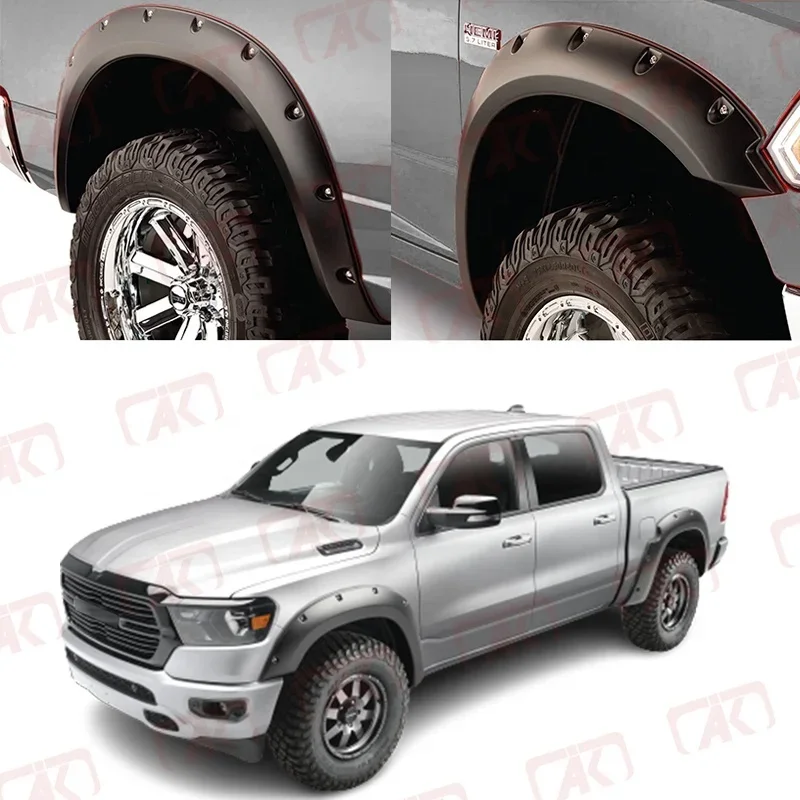 Black Smooth Finish Pocket Rivet Style Fender Flares For Dodge Ram 1500 2009-2018