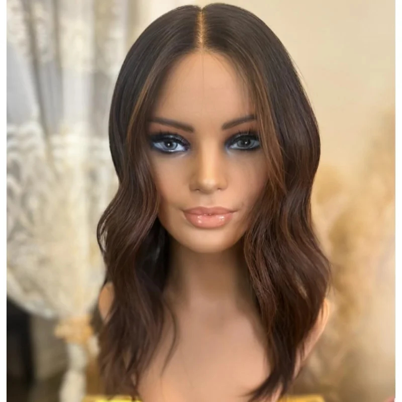 

Коричневый парик Ombre для женщин Короткий волнистый парик 12-дюймовый синтетический волнистый парик Средняя часть термостойкого волокна для ежедневного использования Парик для вечеринок