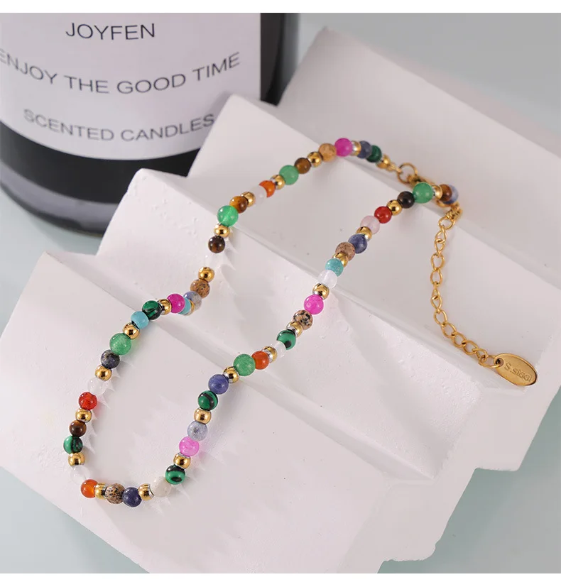 Bohemia Natural Stone Strand Bead Anklet For Women Black Crystal Stainless Steel Foot Chain Women Handmade Summer Beach Jewelry