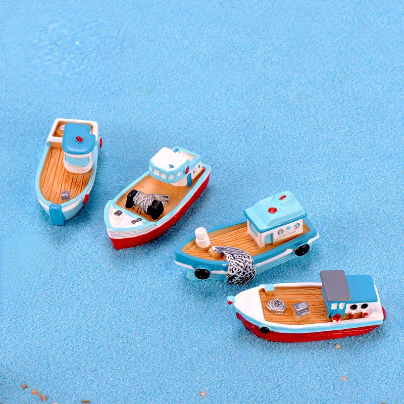 Mediterranean Fishing Boat Style Boat Micro Landscape DIY Resin Craft Boat Decoration Pirate Model Boat