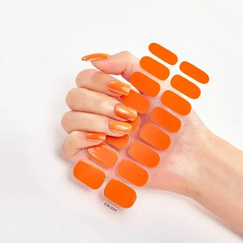 16 puntas de gel semicuradas de color sólido, calcomanías de uñas que se curan con lámpara UV/LED, decoración de uñas de larga duración 2