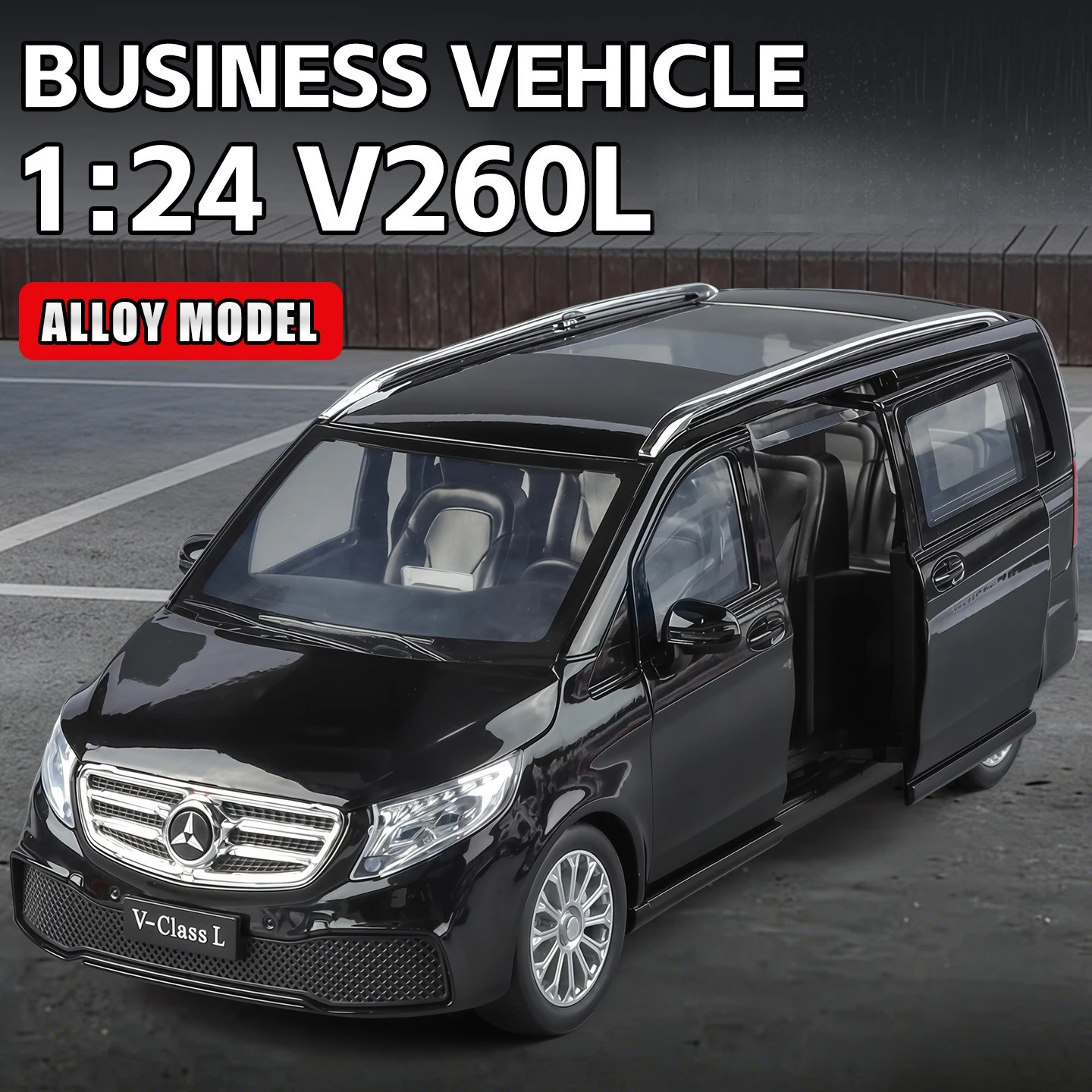 

1:24 V260L Commercial Vehicle Model Simulation Alloy Sound and Light Pull Back Gift Diecast Alloy Car Model Collectible