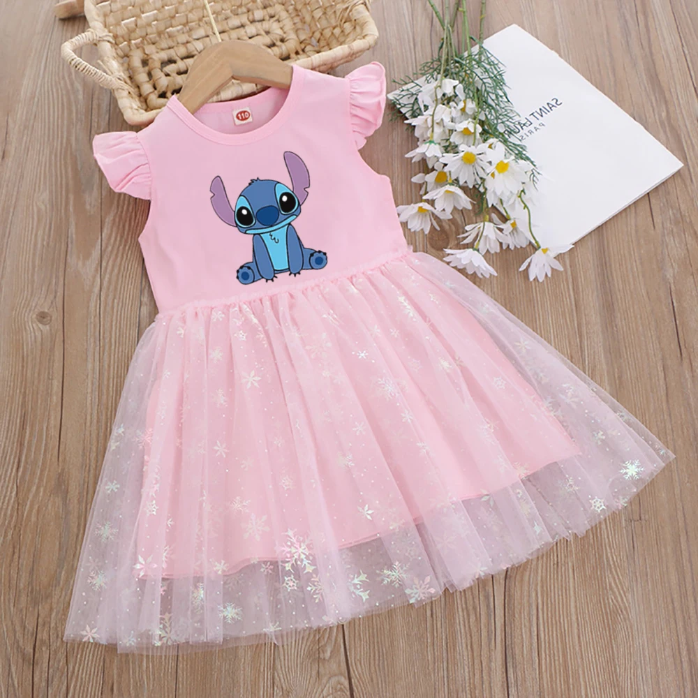 

Girls Clothes New Summer Disney Princess Dresses Flying Sleeve Kids Dress Stitch Party Baby Dresses for Children Clothing 2-8T