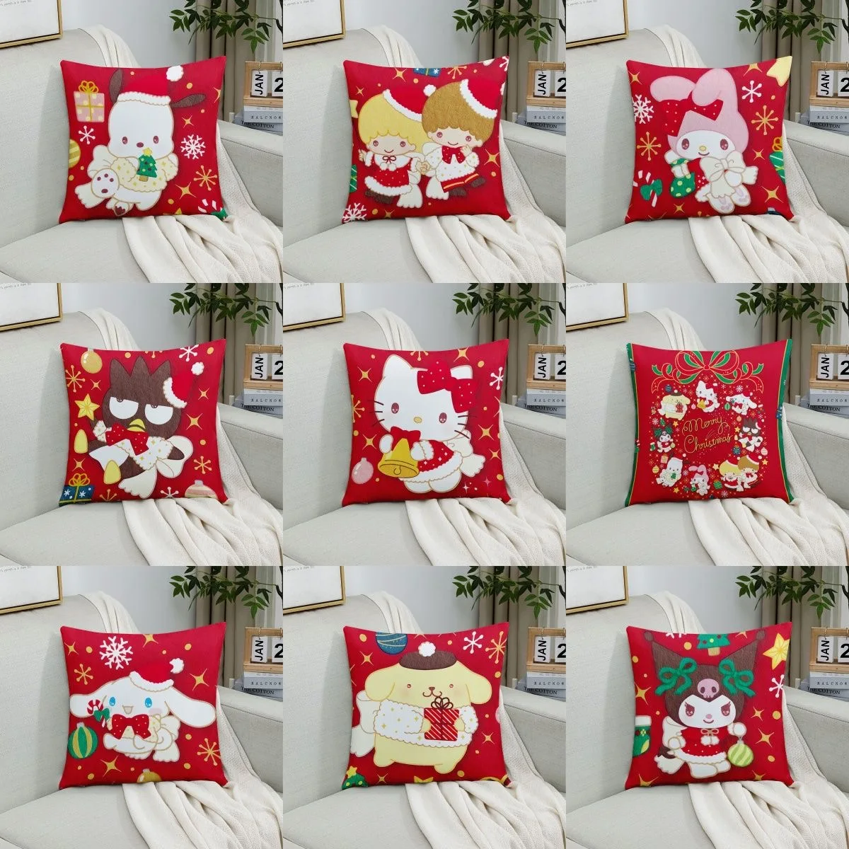 Little White Rabbit Red Festive Pattern Pillowcase, Living Room Sofa Cushion Cover, Bedroom Bed, Car Pillowcase, Home Decoration