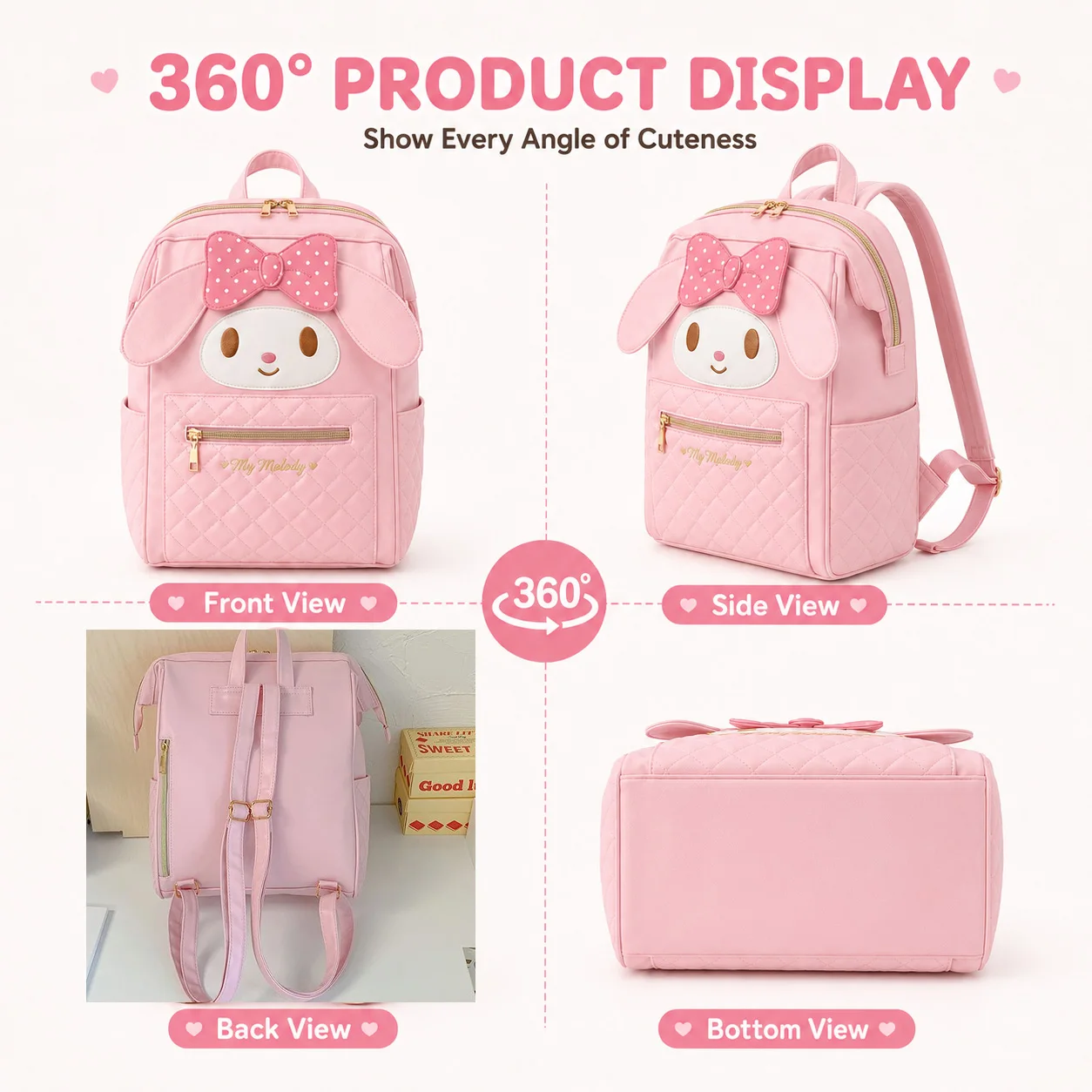 Kawaii Sanrio Backpack My Melody Kuromi Hello Kitty Cinnamoroll PU Leather Large Capacity Cute School Bag Women view 3