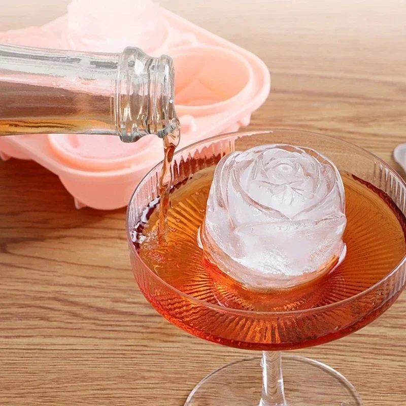 2PCS 3D Large Ice Cube Tray, 2.5-inch Rose Ice Mold, 4 Giant Cute Flower Shaped Ice Silicone Molds Suitable for Cocktail Juice