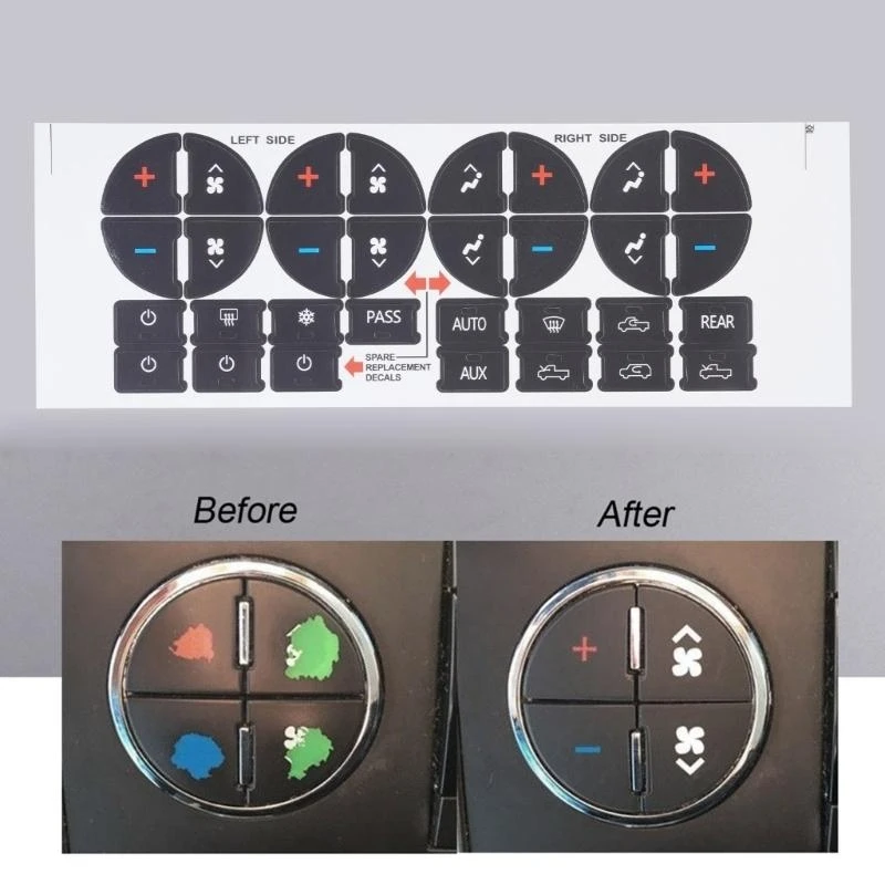  19-key Car AC-Climate Central Control Panel Button Decor Decal for Universal SUV Interior Sticker Decorative Accessories