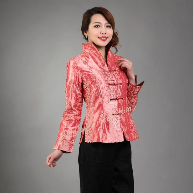 

Новинка 2025, весенняя женская шелковая атласная куртка с воротником-стойкой, однобортное пальто с вышивкой и длинными рукавами, размер M-XXXL, женская одежда
