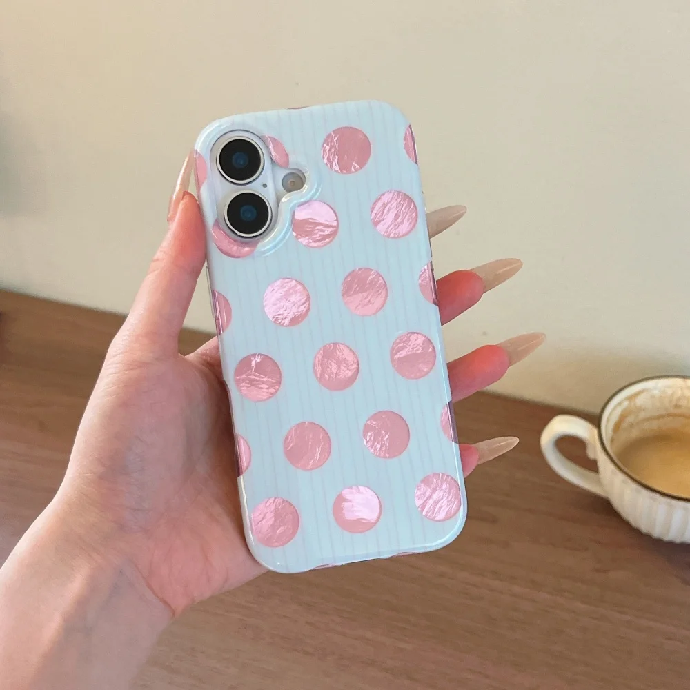 INS Koreanische Polka Dot Handyhülle für iPhone 17 16 15 Pro Max 17 16 Pro 15 17Pro Niedliche Y2K Stoßfeste Schutzhülle Harte Abdeckung Funda