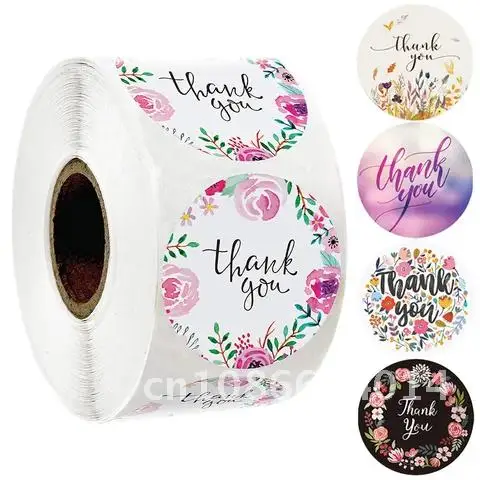 100-500Pcs Floral Sticker Rolls Thank You Flower Seal Labels Round Stickers For Christmas Gift Decoration Stationery