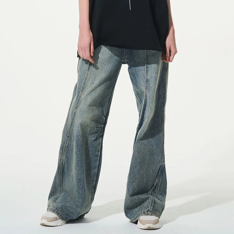 IEFB Wide Leg Men Jeans Reverse Deconstruction Design Korean Style Washed Loose Denim Pants High Street Male Trousers New 9C6621
