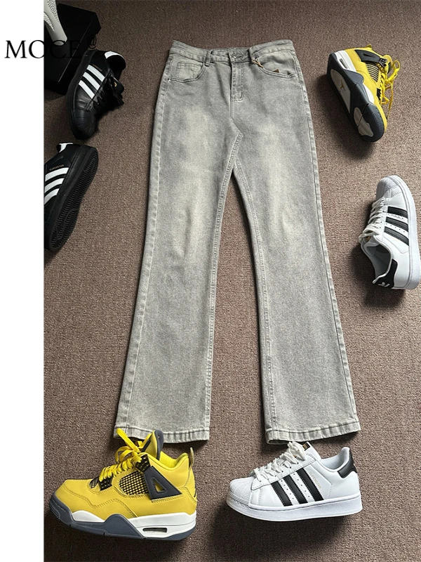 

Мужские джинсы slim-fit прямого кроя с завышенной талией, летние, в американском стиле, для повседневной носки, свободного кроя, в стиле High Street Vibe