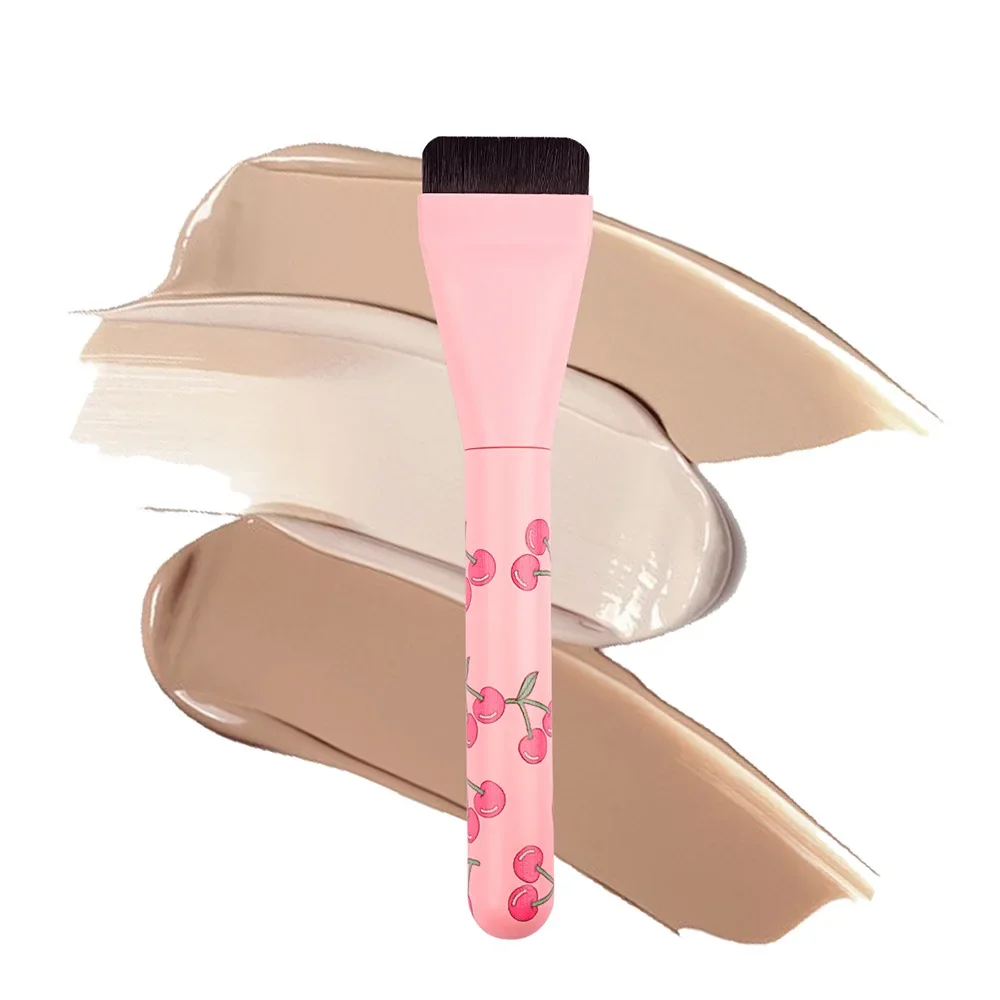 Cherry Print Handle Flat Foundation Brush No Streak Liquid Concealer Brush Non-Absorbent Face Mask Brush for Women Makeup Tool