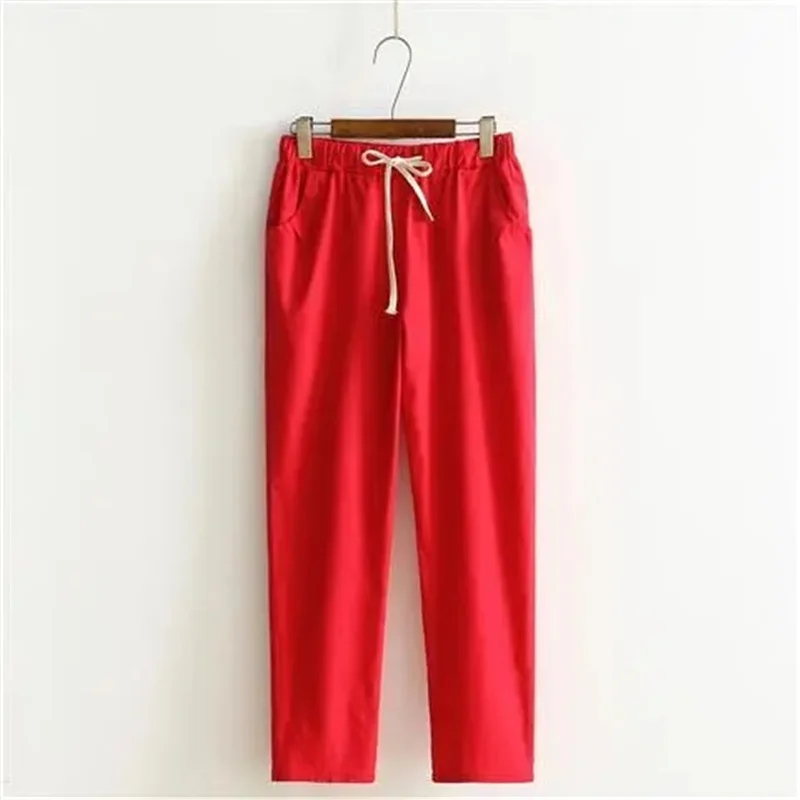 Pantalones de cáñamo de algodón para mujer, pantalón Harun de lino, informal, coreano, elástico, de cintura alta, primavera, verano, otoño, 2023