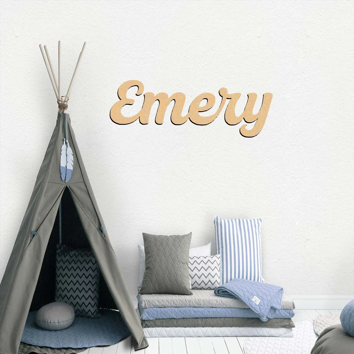 1pc Cartoon Emery example Customized Text Wood Material Wooden Decor Laser-Cut Sign Vertical Orientation Door Hanging Decor