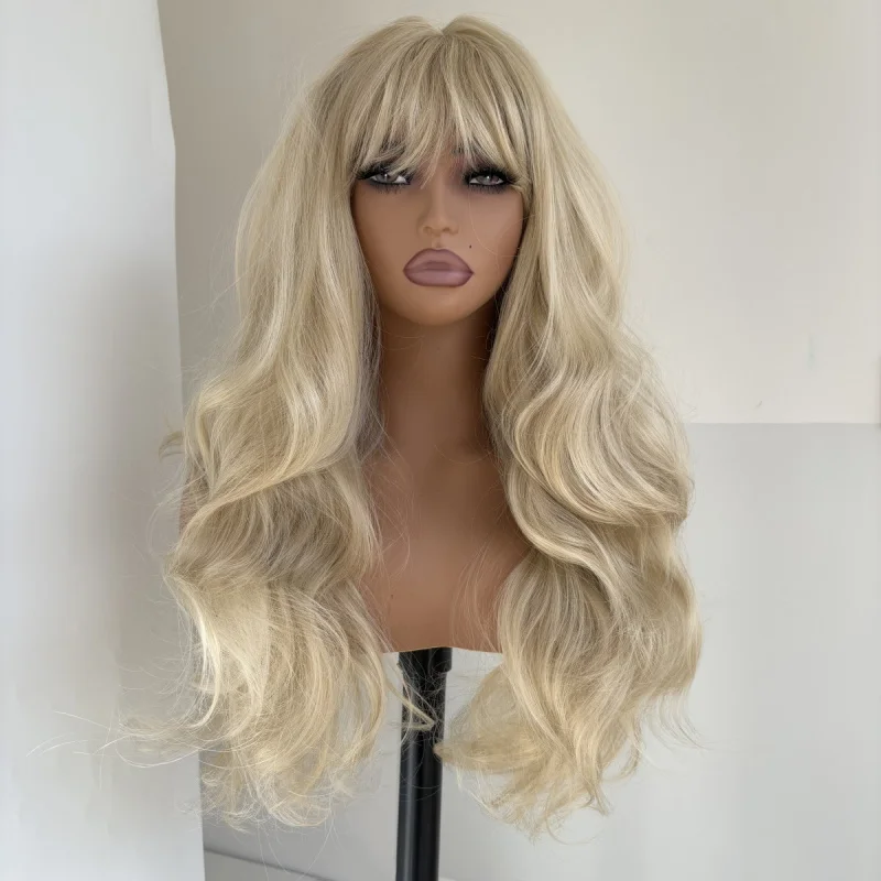 

Long Wavy Blended Blonde Women Dress Up Wigs With Fringe Synthetic Hair Layered